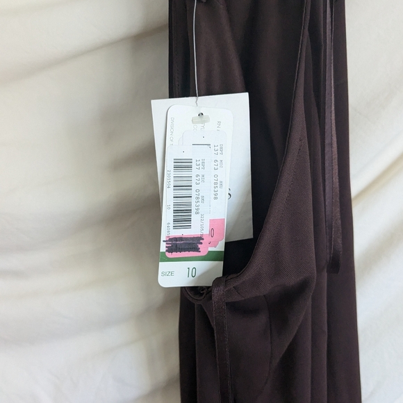 Y2K Chocolate Brown Beaded Fringe Halter Stretch Fitted Midi Dress 10 Deadstock - Picture 3 of 5